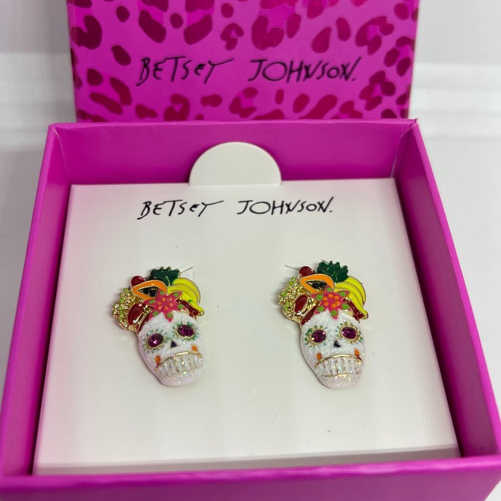 Betsey Johnson Rio Skull Fruit Stud Earrings